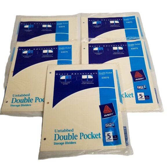 Avery 03075 Double Pocket Storage Dividers 5 Pack Bundle Manila Office Organize - Picture 1 of 3